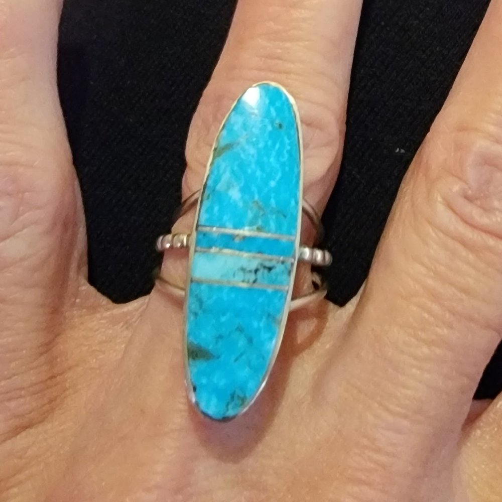 Navajo Turquoise/Sterling Silver Ring - signed - E Smith